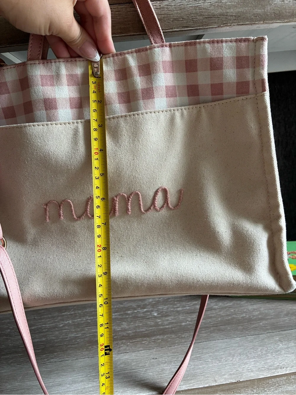 LC Lauren Conrad Mama Cream Canvas Tote with Faux Leather Straps and Pink Accent